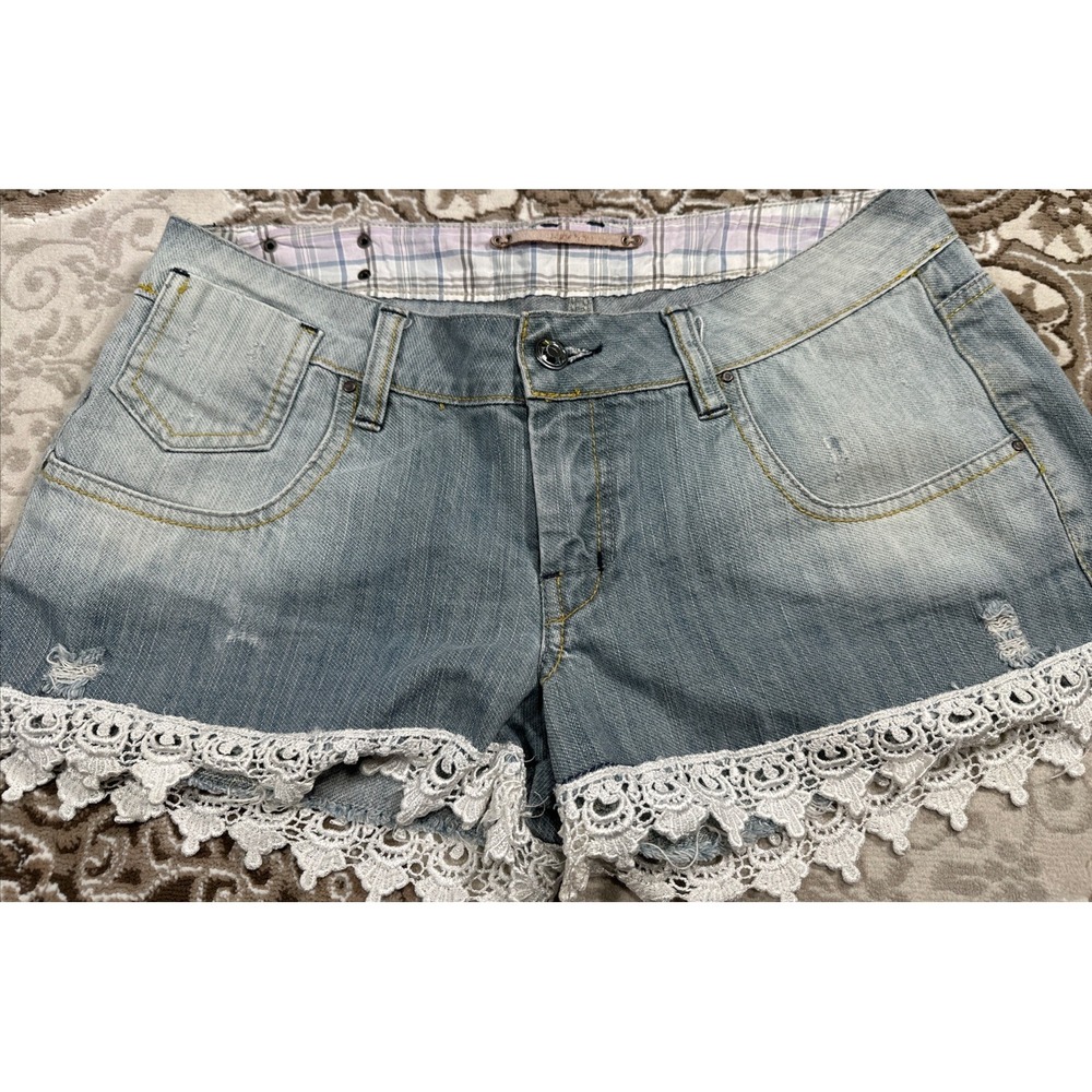 AGATHA WOMEN CASUAL LOUNGE DENIM SHORTS Size EU 42 US 30 Crochet Ruffles